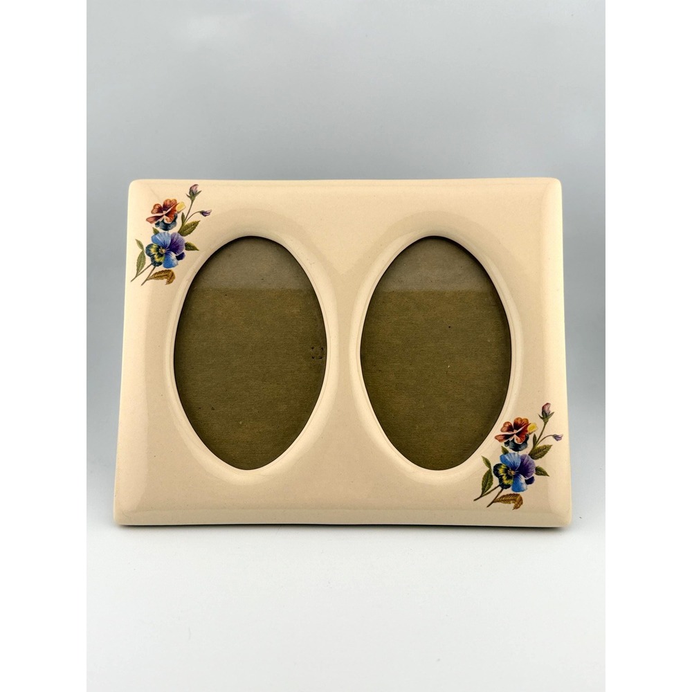 Vintage Double Oval Pansy Floral Photo Frame,Ceramic Picture Frame,, Cottagecore